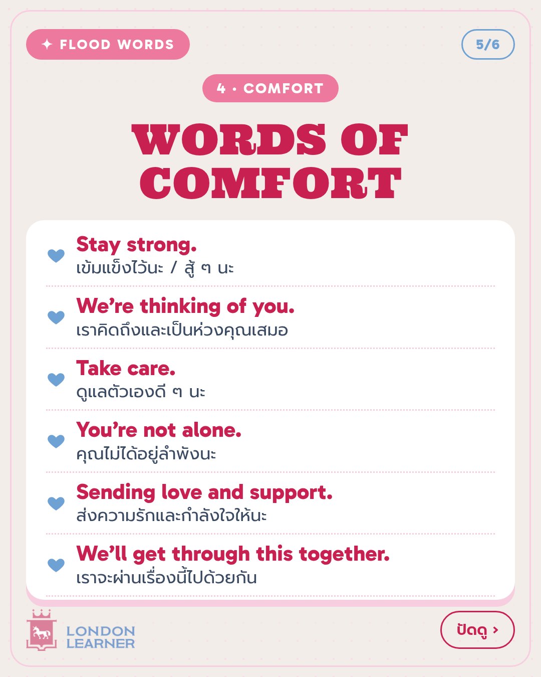 หมวด 4 Words of comfort: ประโยคภาษาอังกฤษให้กำลังใจผู้ประสบภัยน้ำท่วม พร้อมคำแปล