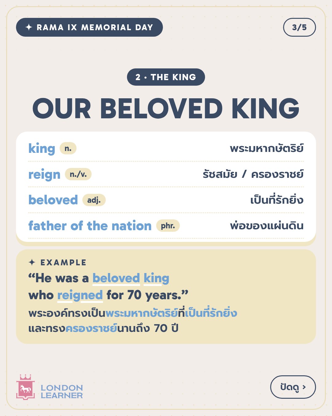 หมวด 2 The King: king, reign, beloved, father of the nation พร้อมคำแปล